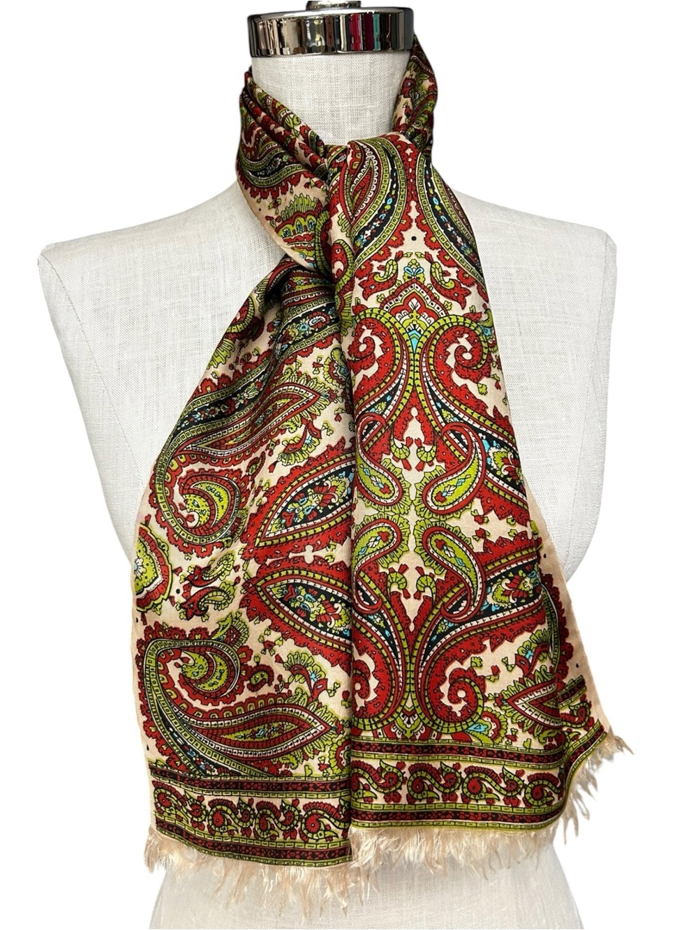 Vintage Glentex Silk Wool Paisley Scarf Made in Japan, 60s Mod Paisley Scarf